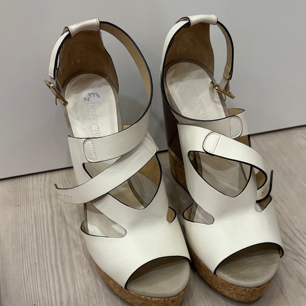 Jimmy Choo White Wedge Sandals